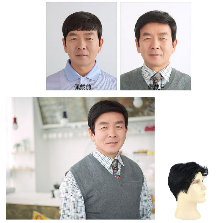 全真发男士花白假发头套时尚中老年爸爸自然仿真头皮递针头旋发套