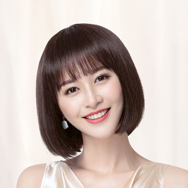波波头假发真人发丝女短直发全头套网红自然头顶遮白发整顶假发套
