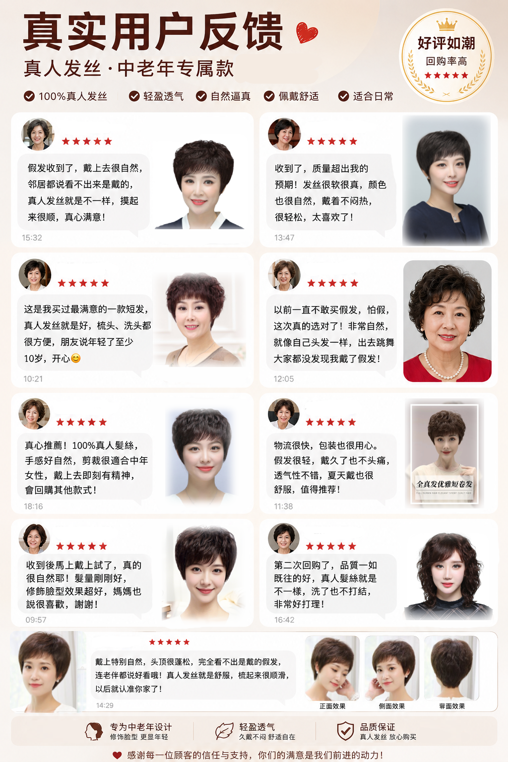 【送给妈妈的礼物】假发女全头套真人发丝短发真发无痕隐形中老年女妈妈款高端全真发