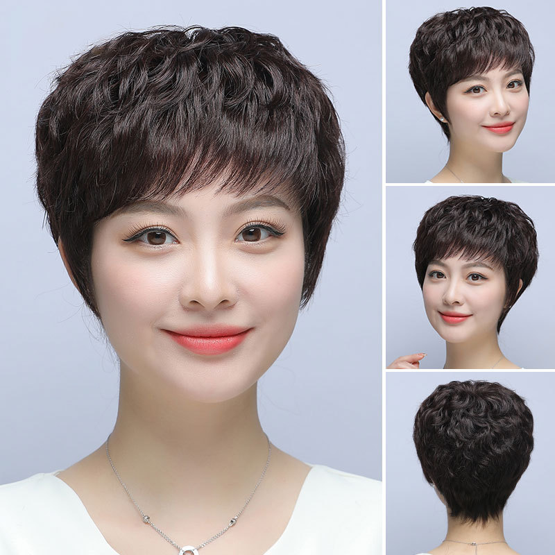 【送给妈妈的礼物】假发真发全真人发短发中老年全头套女士妈妈款