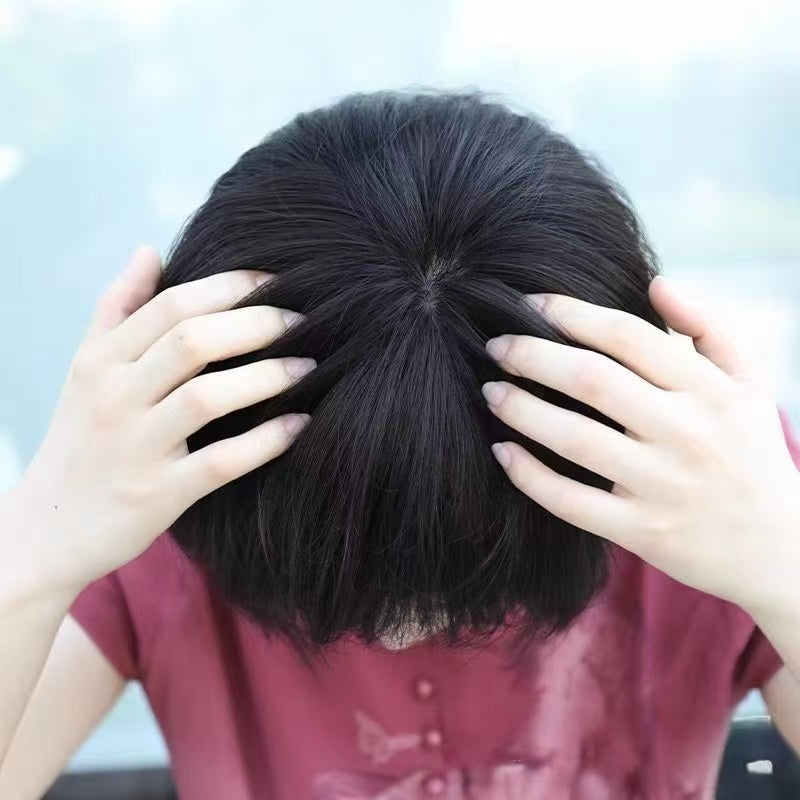 中老年人發女修顏波波短款媽媽遮蓋白頭全發手織全頭套全手織假髮