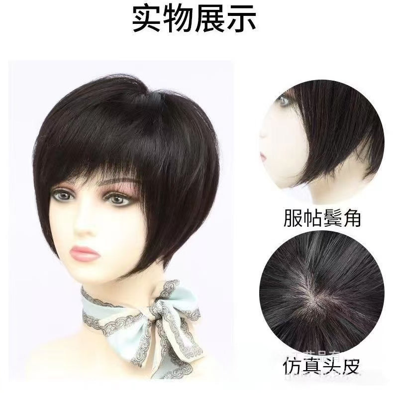 中老年人發女修顏波波短款媽媽遮蓋白頭全發手織全頭套全手織假髮