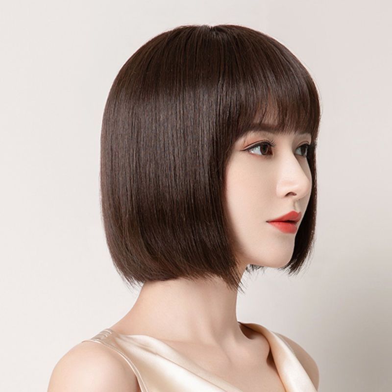 波波头假发真人发丝女短直发全头套网红自然头顶遮白发整顶假发套