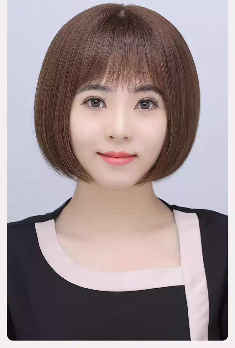 全頭套假髮女短直髮仿真髮絲波波頭自然顯年輕中老年媽媽圓臉減齡