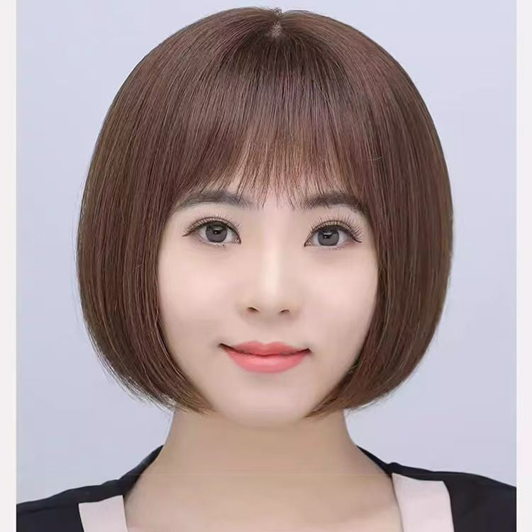 全頭套假髮女短直髮仿真髮絲波波頭自然顯年輕中老年媽媽圓臉減齡