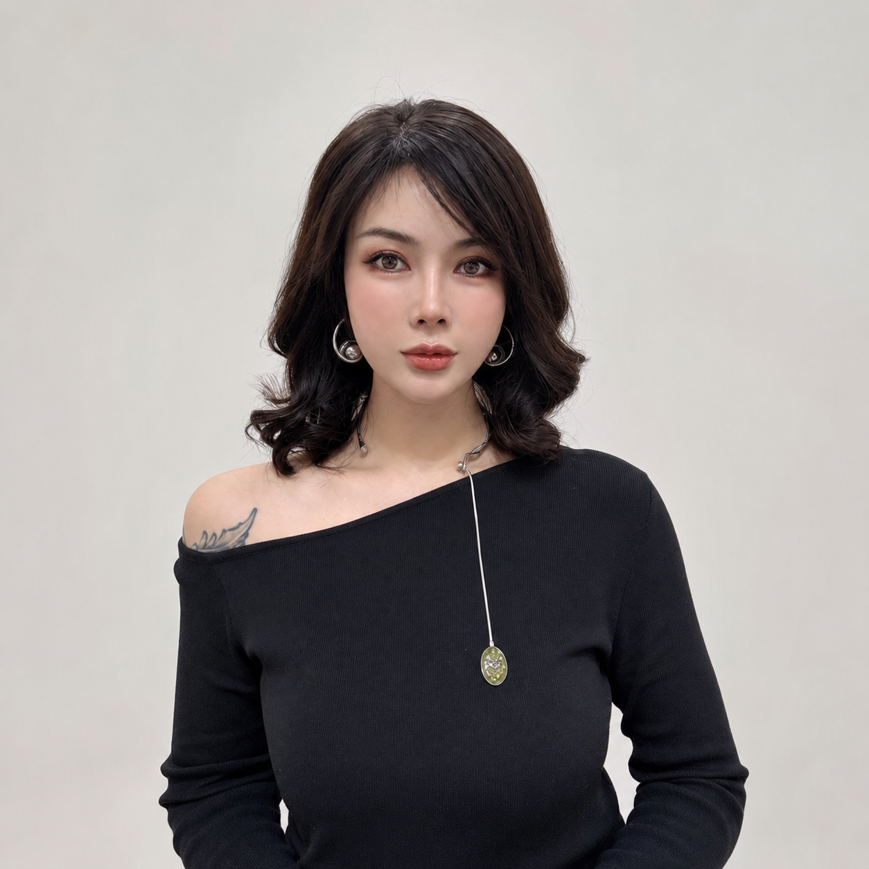 時尚偏分大波浪中長捲全真髮