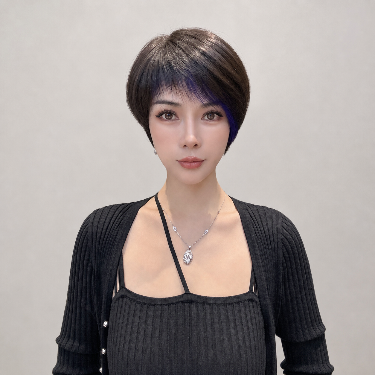 時尚斜瀏海真人髮