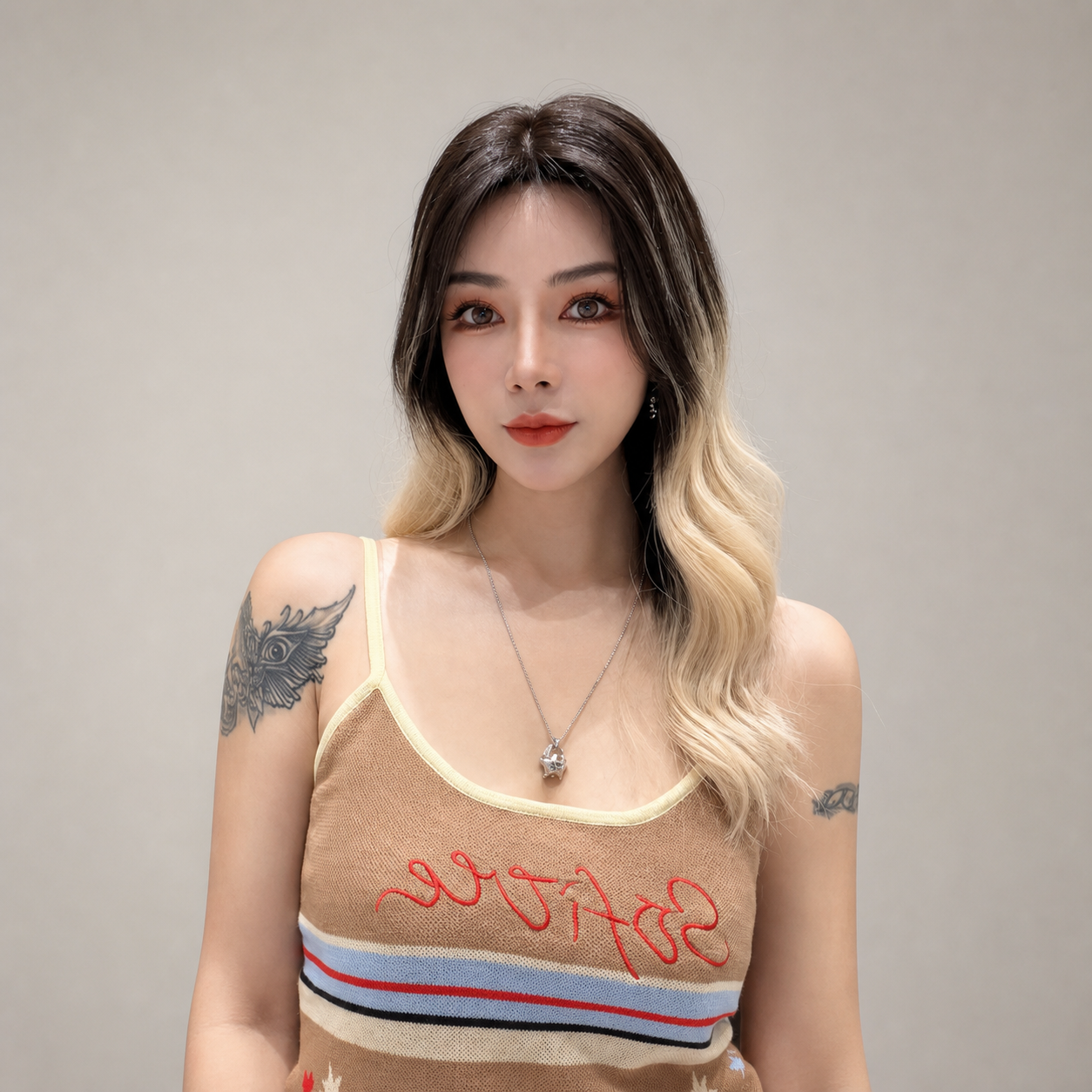時尚漸變大波浪八字瀏海真人髮