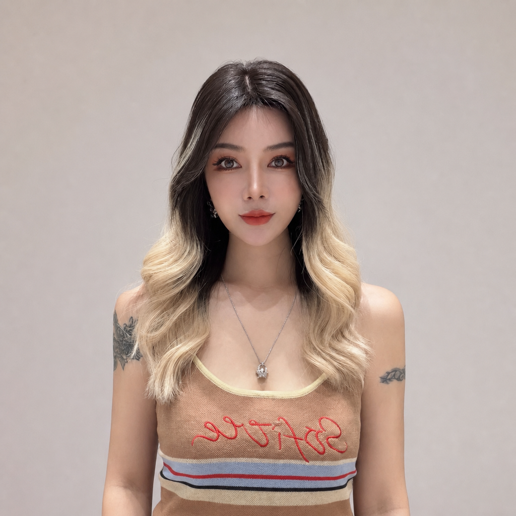 時尚漸變大波浪八字瀏海真人髮